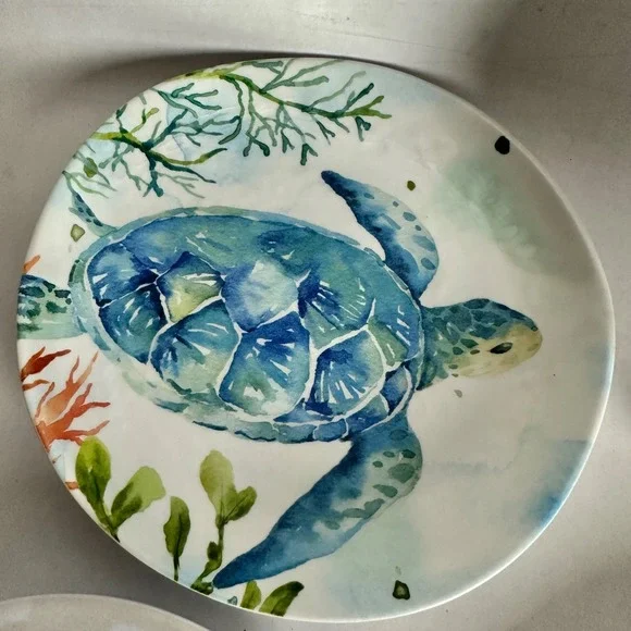 Cynthia Rowley Melamine Salad Plates Sea Turtle Seahorse Coral Beach Theme Set - Picture 5 of 6
